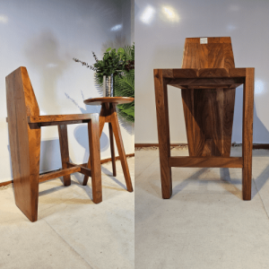 Angular Raw Wooden Bar Chair 