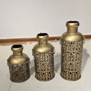 Golden Long Jali Tea Light Holder set of 3